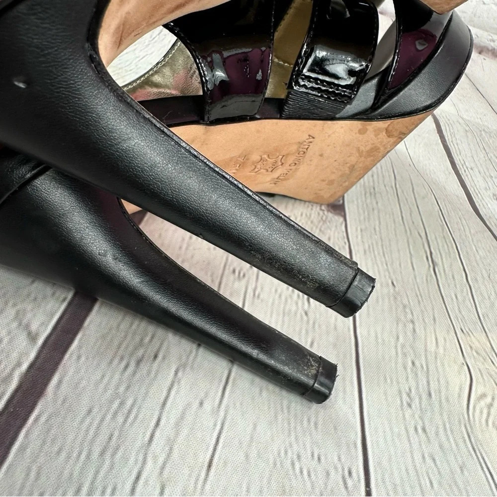 antonio melani black sling back leather heels with rose flower on toe sz 7.5 - Picture 8 of 8